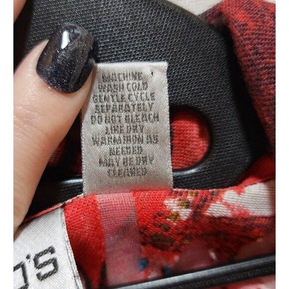 Chicos Women 3 Red Shaket Button Sheer Burnout Floral Long Sleeve Abstract Artsy - Picture 9 of 12